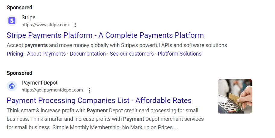 "Payment providers" sponsored ads